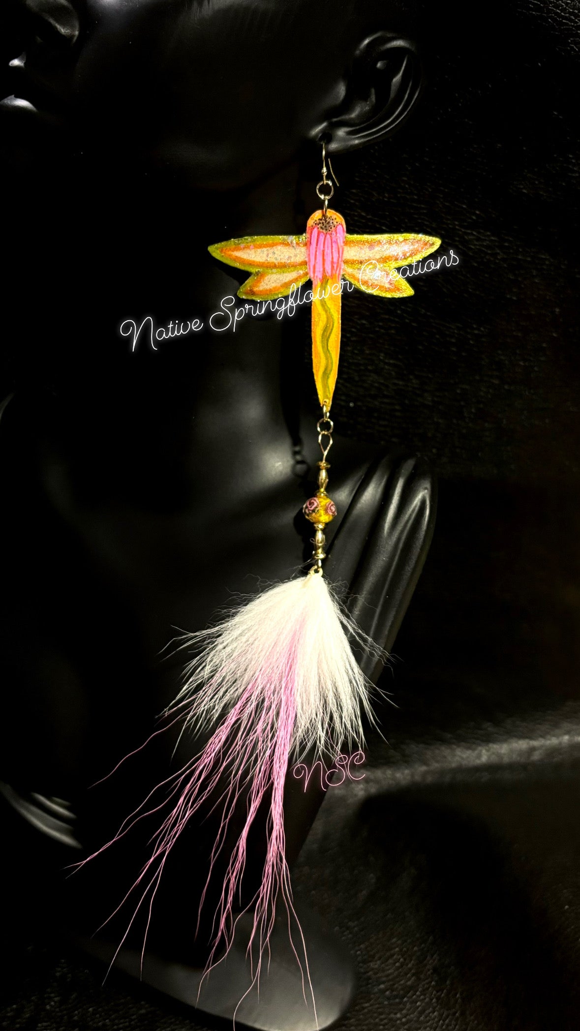 Parfleche Dragonfly Cone Flower Earrings